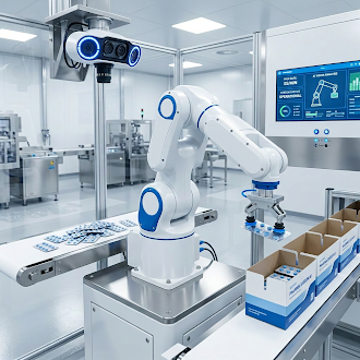 Autonomous floor-cleaning robot operating in a warehouse environment